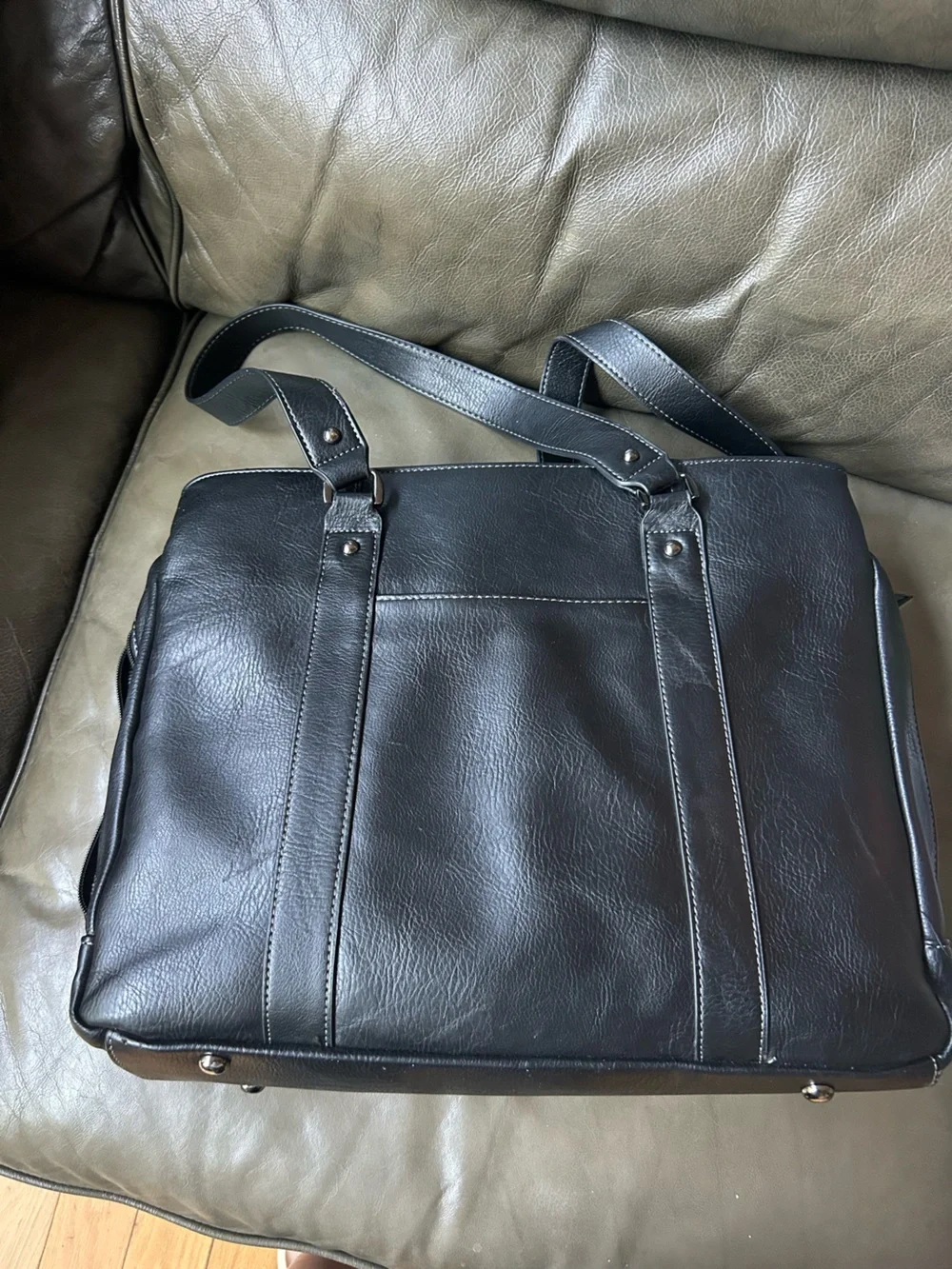 Kenneth Cole Reaction Black faux Leather Laptop Tote Bag
